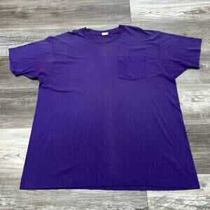 Vintage 80s Fruit of the Loom Golden Blend Purple Mens 2XL‎ Blank Pocket Tee